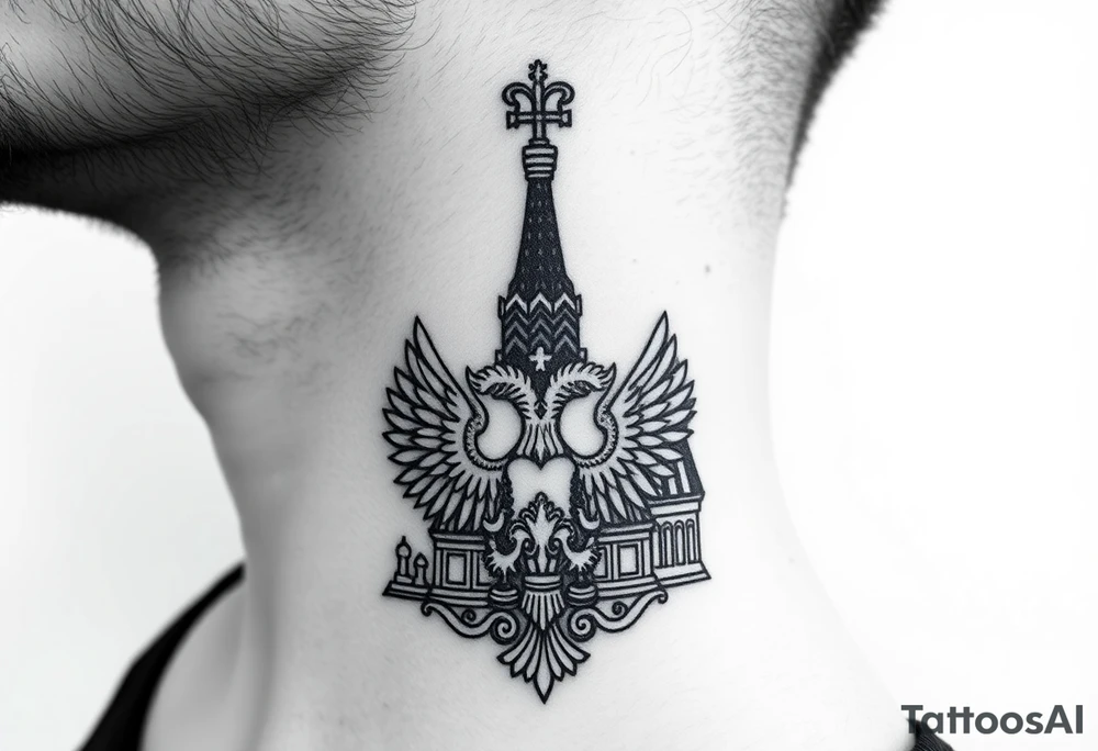 St. George 
3 russian imperial crowns above the Russian coat of arms double eagle
Russian sabre
The Kremlin or St. Basil's Cathedral scene 
on the side of my neck tattoo idea