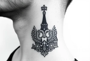 St. George 
3 russian imperial crowns above the Russian coat of arms double eagle
Russian sabre
The Kremlin or St. Basil's Cathedral scene 
on the side of my neck tattoo idea