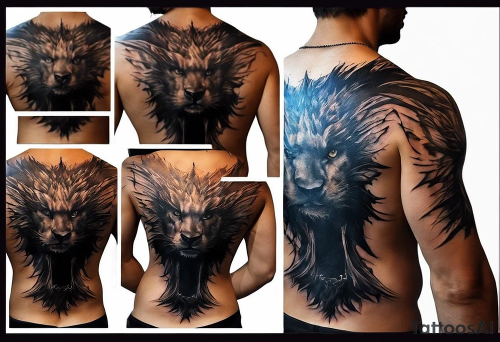 Certainly! Here’s a description for your back tattoo:

---

**Tattoo Description:**

Design: Black work, paint strokes.
Location: Back.
Concept: Dante's Inferno, representing the layers of hell.

**Design Details:**

1. **Vertical Lines:**
   - Two bold, vertical lines run parallel up the spine, symbolizing the journey through the depths of Dante's Inferno.

2. **Horizontal Lines:**
   - Nine horizontal lines intersect the vertical lines, each representing one of the nine circles of hell.
   - The lines descend down the back, each becoming progressively shorter and narrower to signify the decreasing levels of hell's circles.
   - The paint stroke style gives the lines a dynamic, brush-painted appearance, enhancing the dramatic and artistic effect.

3. **Overall Style:**
   - The black work technique ensures a striking contrast, with deep black ink emphasizing the severity and depth of the concept.
   - The paint stroke style adds an element of fluidity and movement, symbolizing the chaotic and tortured nature of hell as depicted in Dante’s Inferno.

---

This description provides a clear and detailed vision for your tattoo artist to work from, capturing the essence and symbolism of Dante’s Inferno in a powerful and visually striking way. tattoo idea