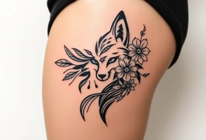 draw a fox with flowers hiper realistic skin tattoo idea