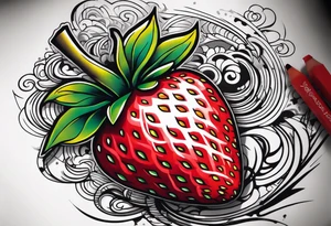 One Strawberry in a graffiti very surreal style tattoo idea