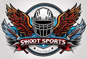crossed hockey sticks in the background and wings that says "SHOT SPORTS" tattoo idea