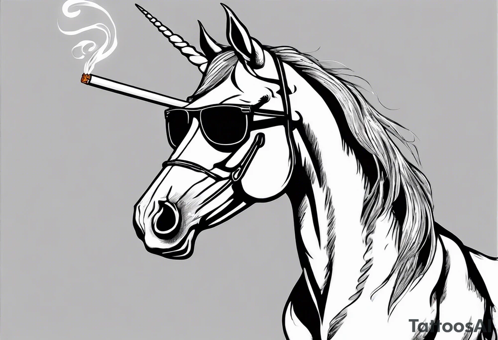 tough looking unicorn that is smoking a cigarette and is wearing dark glasses. The horse should be like thicker than a Clydesdale tattoo idea tough looking unicorn that is smoking a cigarette and is wearing dark glasses. The horse should be like thicker than a Clydesdale tattoo idea