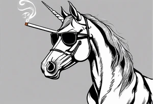 tough looking unicorn that is smoking a cigarette and is wearing dark glasses. The horse should be like thicker than a Clydesdale tattoo idea