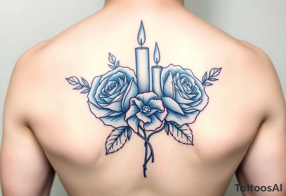 Blue, 2 roses, 2 candles tattoo idea