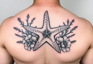 Starfish and sea flora done in the style used during World War Two tattoo idea