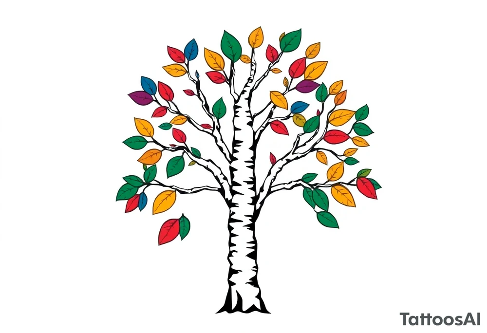 birch tree with coloured leaves tattoo idea