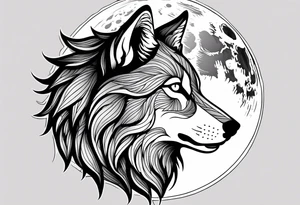 Lobo majestuoso aullandole a la luna en un bosque tattoo idea