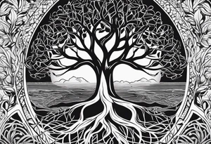 tree of life with long vertical roots
3 line triangles behind tattoo idea