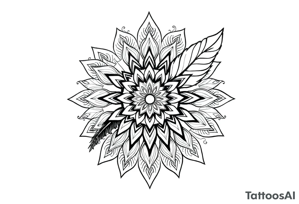 spiritual bold linefeather mandala tattoo idea