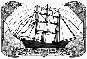 A American traditional sail ship made in a modern Blackwork style tattoo idea