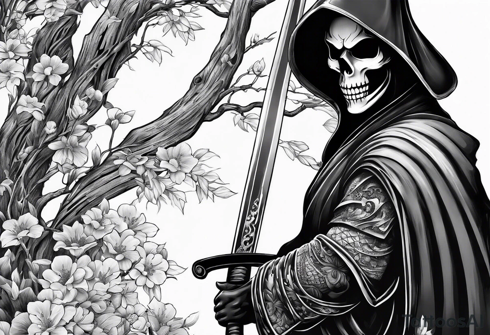 katana with grim reaper tattoo idea