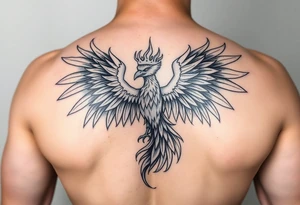 powerful majestic phoenix with crown of fire tattoo idea