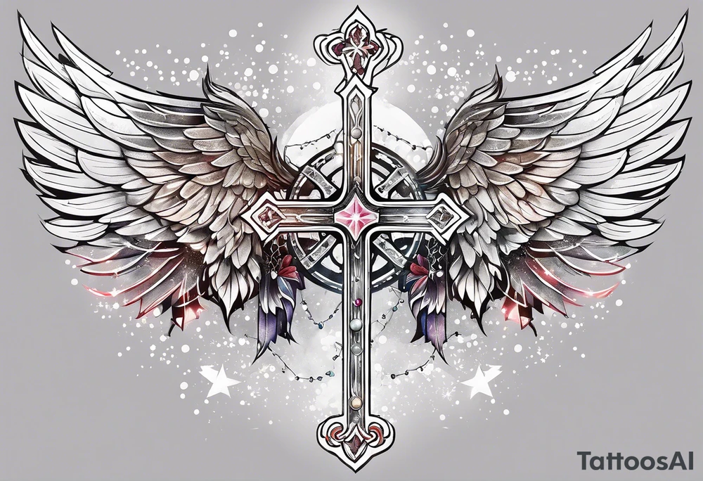 Constellation, wing , snow , cross tattoo idea