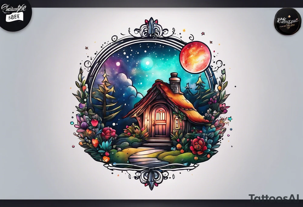 Small cottagecore galaxy tattoo idea
