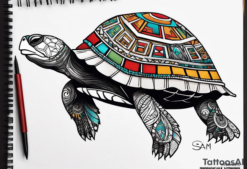 native american turtle with the name sam incorporated into thje shell design tattoo idea