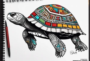 native american turtle with the name sam incorporated into thje shell design tattoo idea