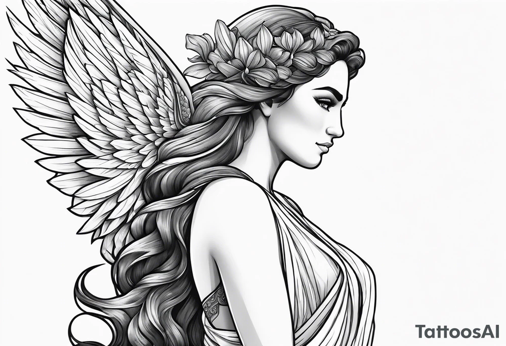 Greek goddess iris with wings coming from her back tattoo idea Greek goddess iris with wings coming from her back tattoo idea
