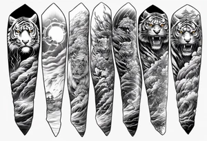 Tiger sleeve tattoo with lightning and the sun
Forearm sleeve tattoo idea