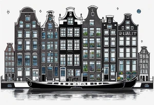 Amsterdam buildings and canal featuring animals in galaxy colours featuring glass pineapples tattoo idea