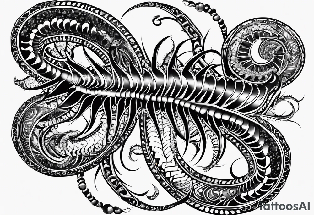Long many legs tribal centipede tattoo idea