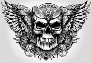 Gothic Skull and owl with open wings tattoo idea