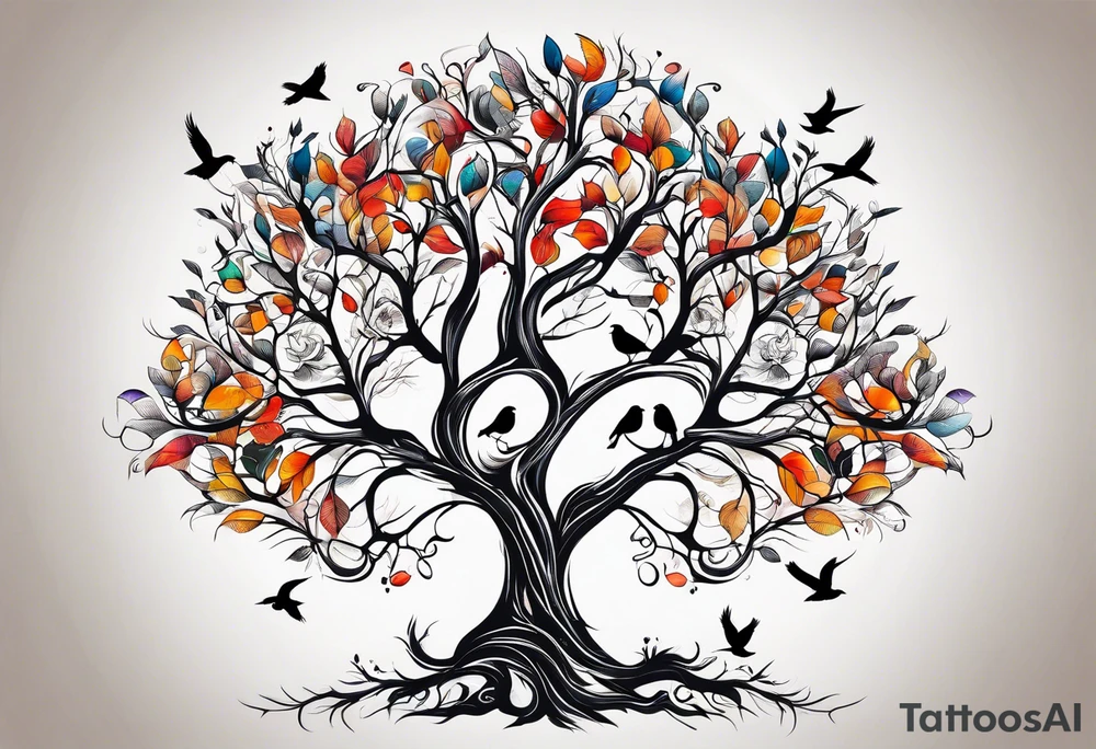 family tree with birds tattoo idea