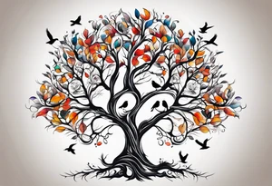 family tree with birds tattoo idea