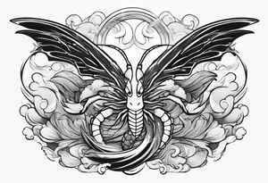 cartoon shrimp with a muscular superhero body flying through the air tattoo idea