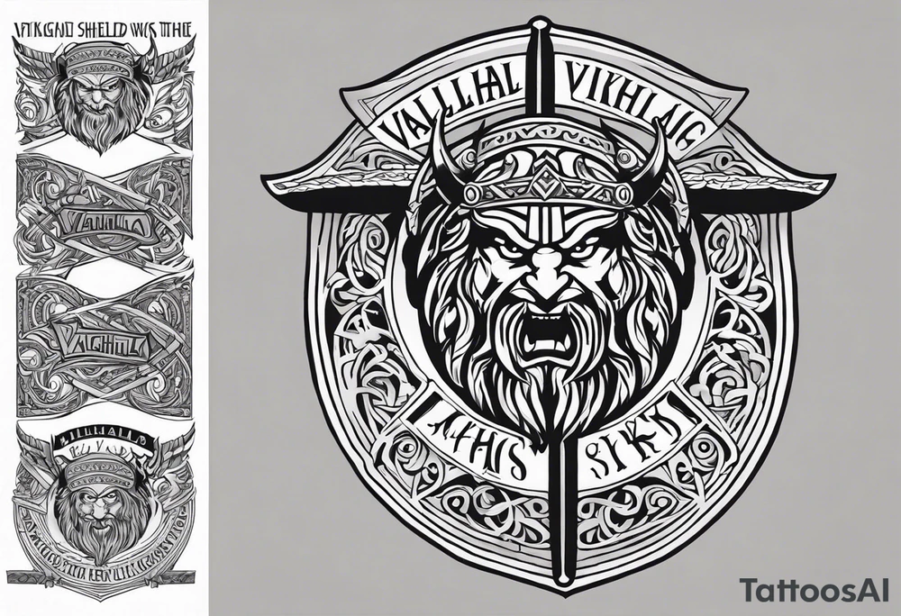 Valhalla viking gods shield hatchet sword tattoo idea