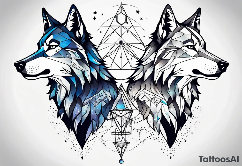 Constellation, two animal wolf, géométric tattoo idea