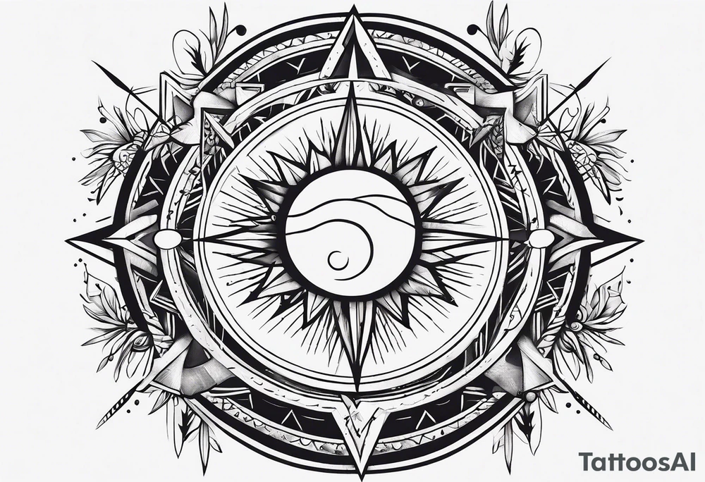 elegant dainty spiritual moon sun arrow tattoo idea