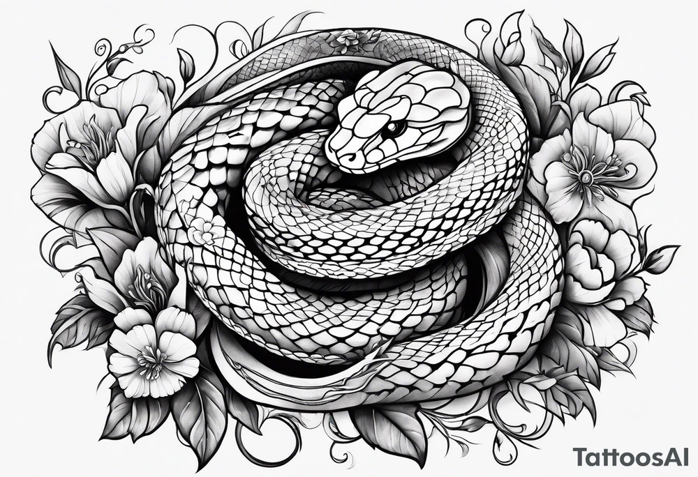 snake with flowers and vines tattoo idea