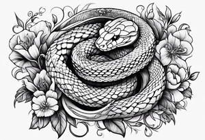 snake with flowers and vines tattoo idea