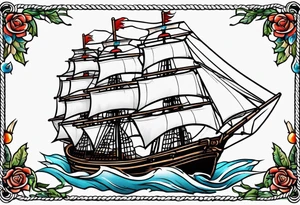 american traditional ship. rope border tattoo idea