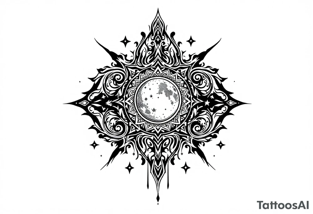 Moon and stars in sky tattoo idea