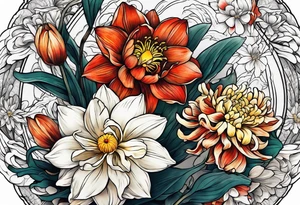 Narcissus and chrysanthemum intertwined tattoo idea