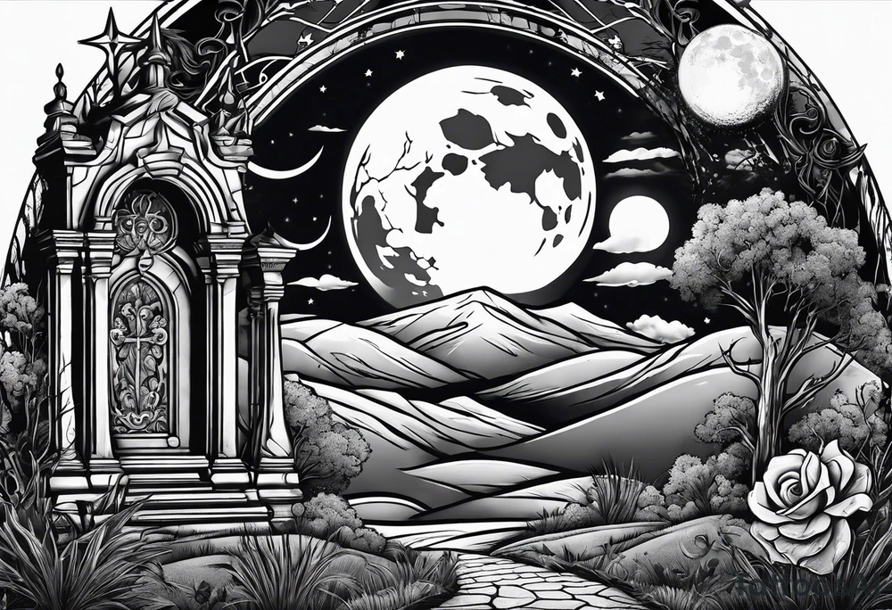 graveyard with moon tattoo idea