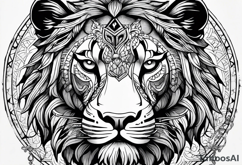 Leo sign with yen and yang tattoo idea