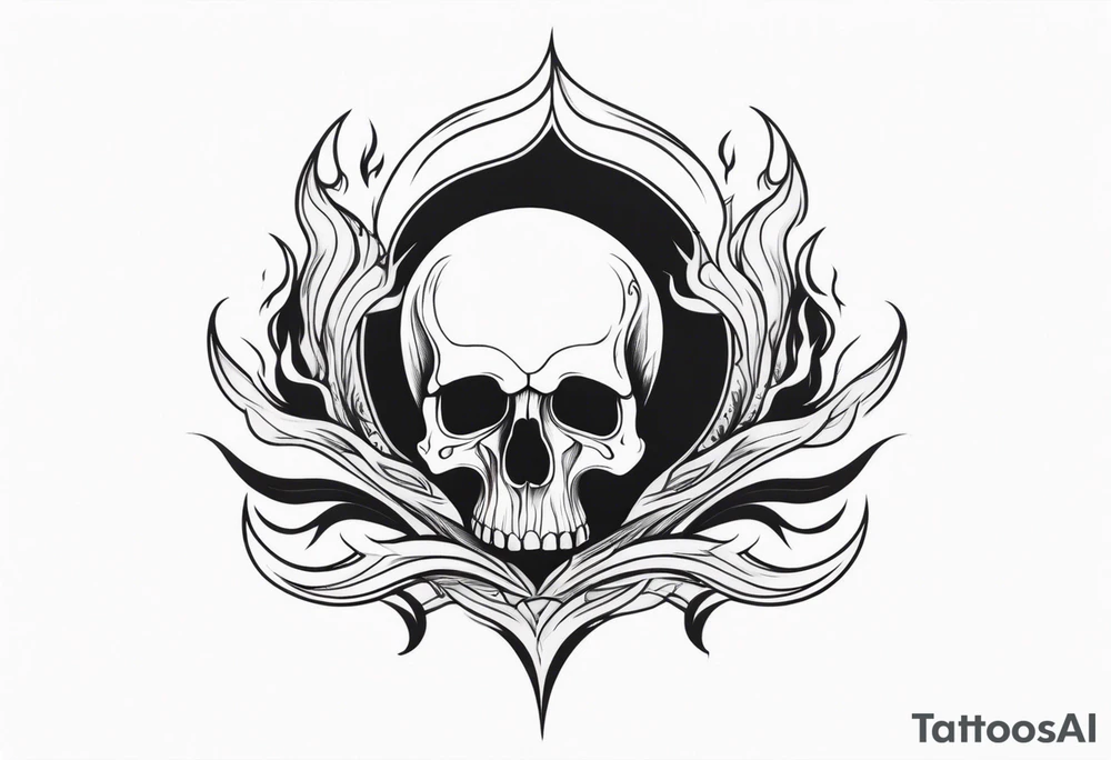 skull surrounded by flames tattoo idea