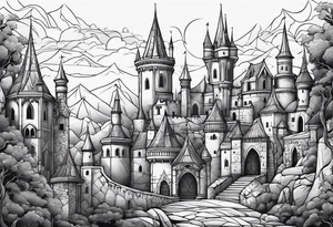 medieval tribal city land vignette tattoo idea