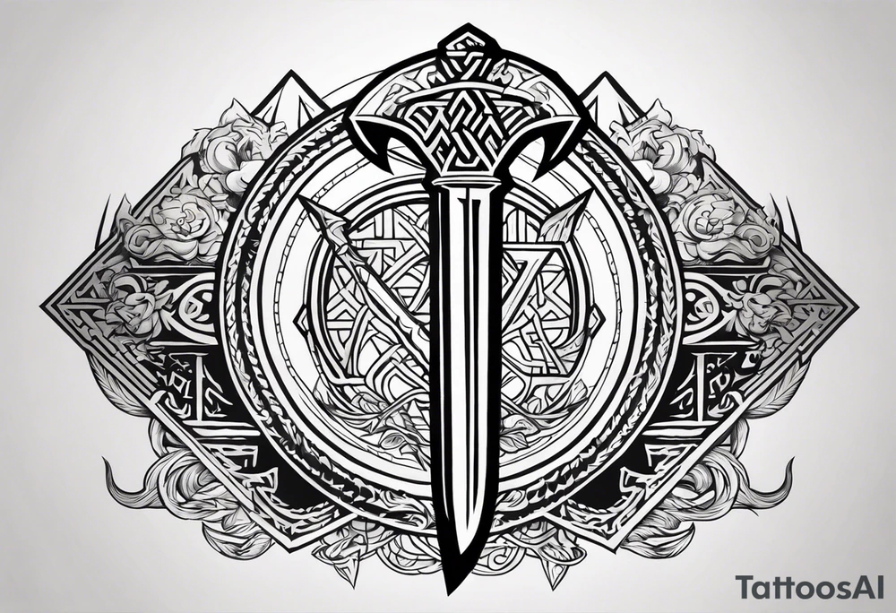 Valhalla sword 
 dragon axe Valknut tattoo idea