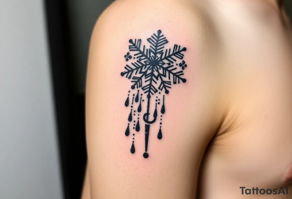 A snowflake melting and turning into rain drops and the rain drops cascading over and umbrella tattoo idea