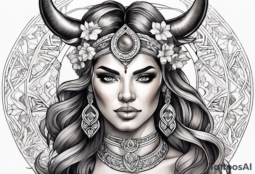 Beautiful taurus goddess tattoo idea