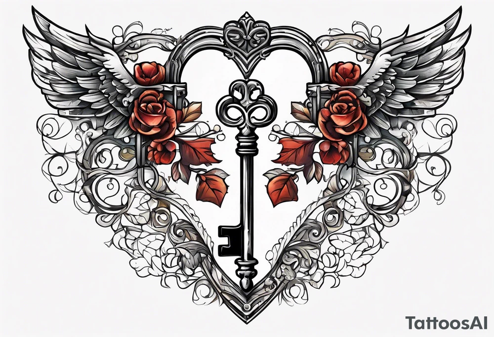 A heart shaped antique key tattoo idea