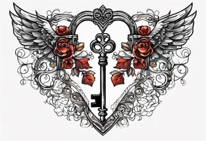 A heart shaped antique key tattoo idea