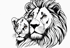 Tete Visage lion coupé en deux avec son bebe tattoo idea