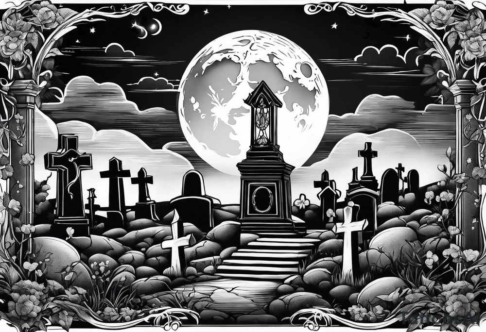 graveyard with moon tattoo idea