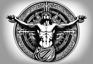 Crucified man inside a circle of Roman numerals tattoo idea