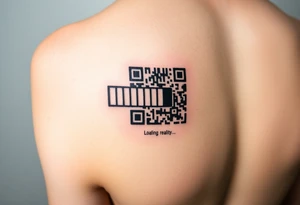 "QR-code tattoo that scans to a 10-second loop of:  
- Buffering symbol  
- Text: 'Loading reality... 99.9%'  

Style: High-contrast. Inner wrist." tattoo idea